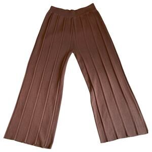 Fehrnvi Boho Minimalist Soft Brown Pull On Ribbed Semi Wide Leg Pants Small